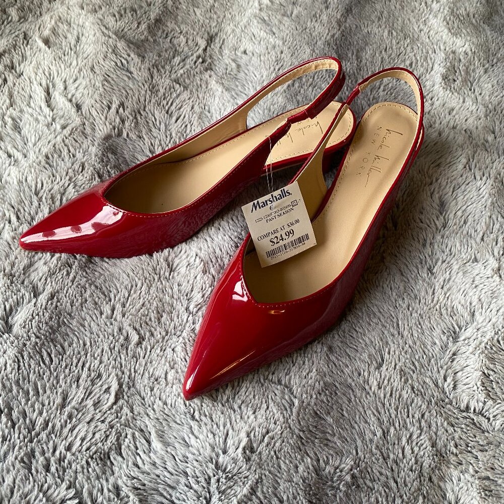 Nicole Miller New York Red Patent Slingback Heels Pointed Toe